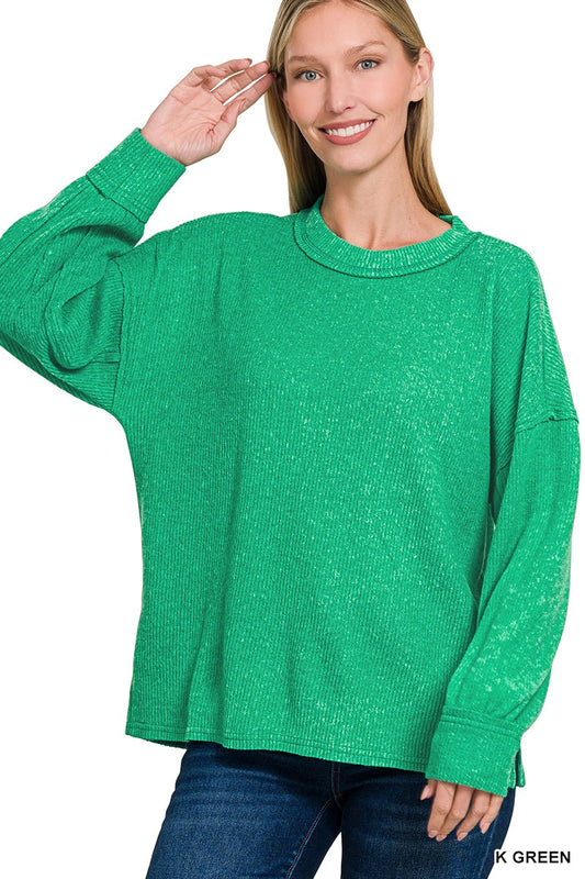 Zenana Hacci Exposed Seam Drop Shoulder Top