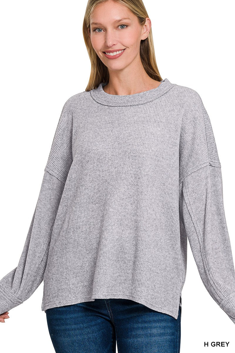 Zenana Hacci Exposed Seam Drop Shoulder Top