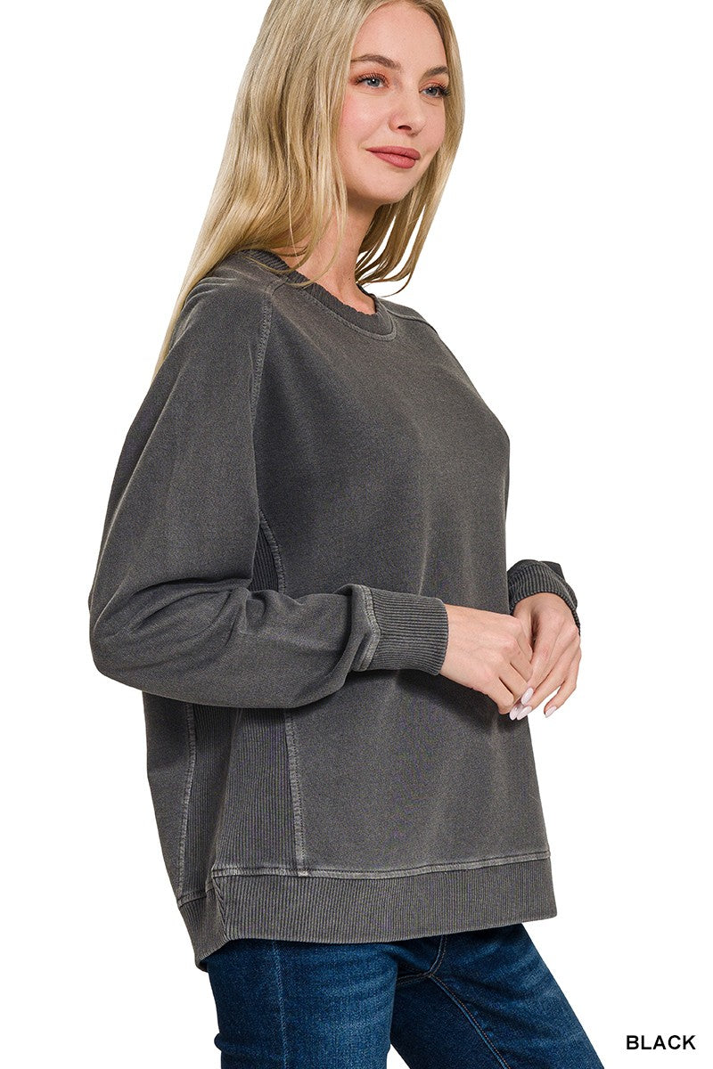 Zenana French Terry Enzyme Wash Sweatshirt Top
