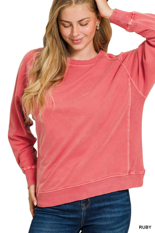 Zenana French Terry Enzyme Wash Sweatshirt Top