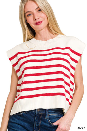 Zenana Oversized Crew Neck Striped Sweater