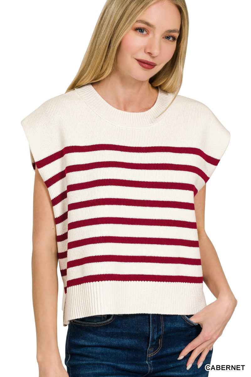 Zenana Oversized Crew Neck Striped Sweater