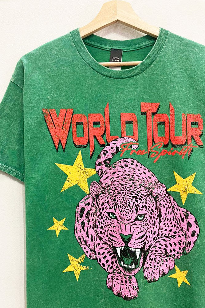 World Tour Leopard Mineral Washed Graphic Tee