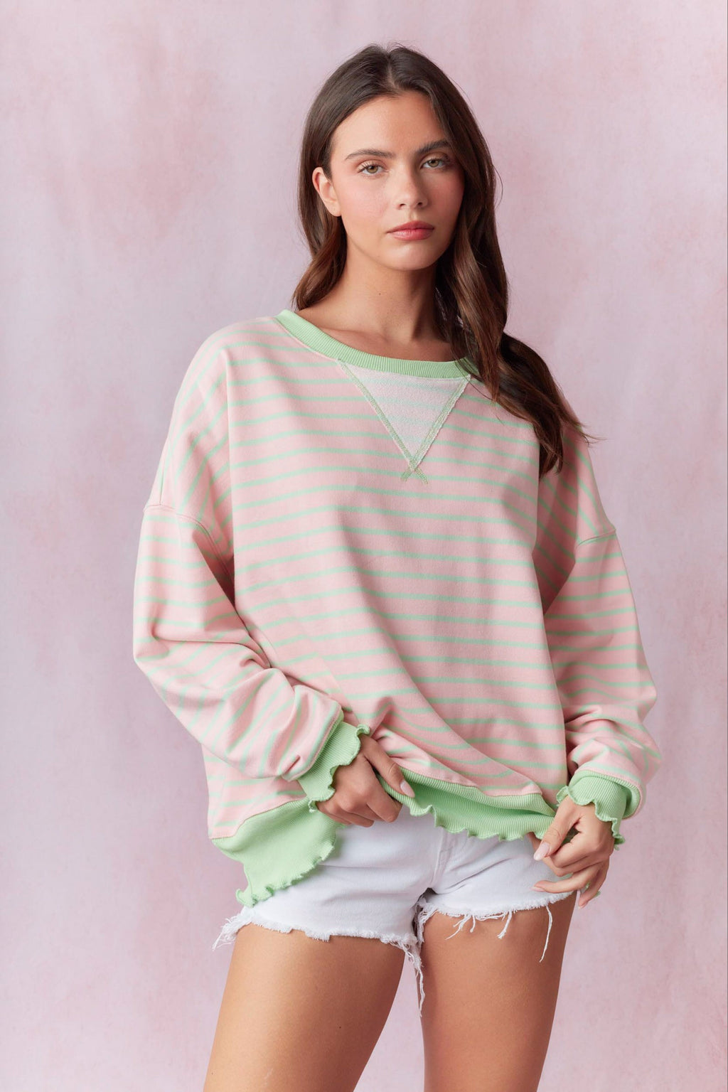 Stripe Terry Top With Lettuce Rib