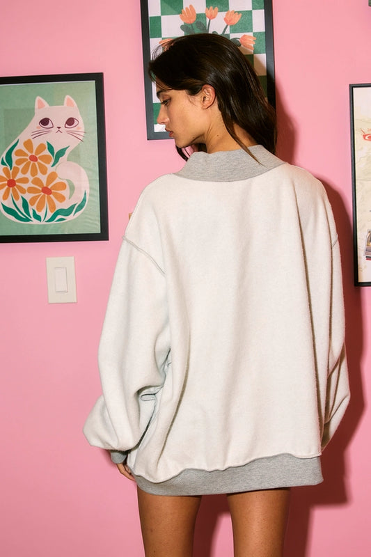 Cactus Dreams Oversized Reversible Mock-Neck Longsleeve Sweatshirt Top