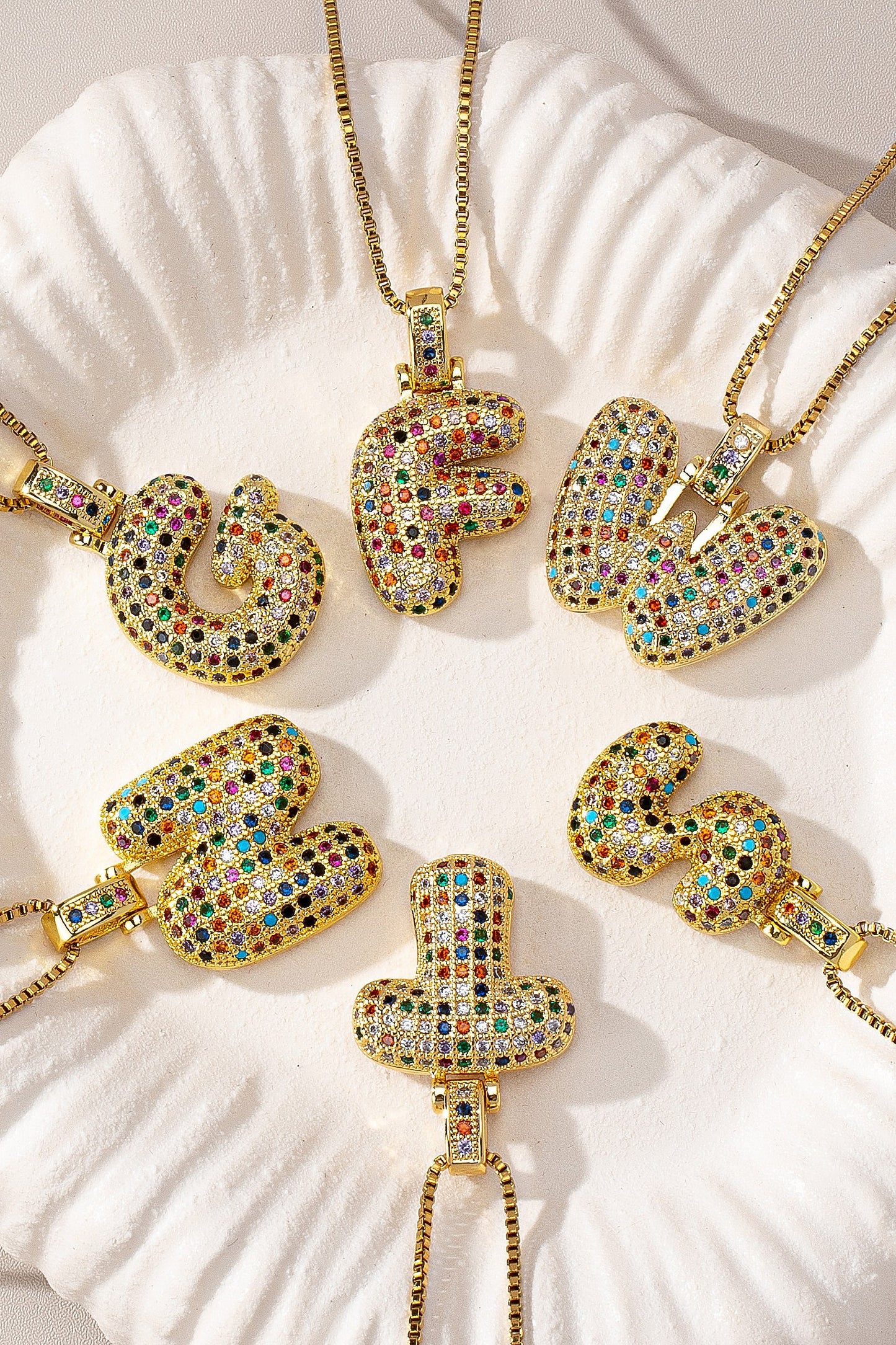Puffy Initial Multicolor Rhinestone Necklace