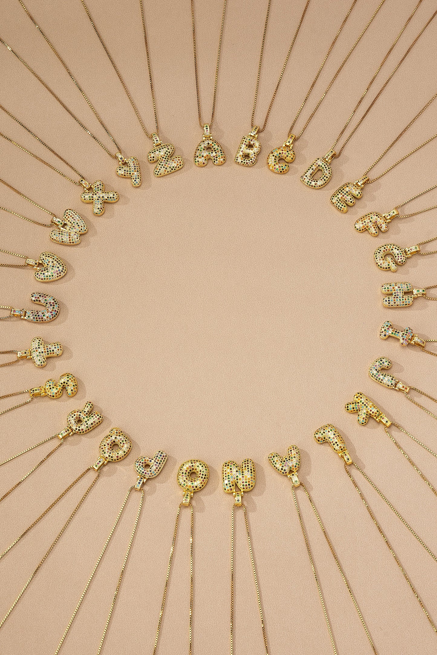 Puffy Initial Multicolor Rhinestone Necklace