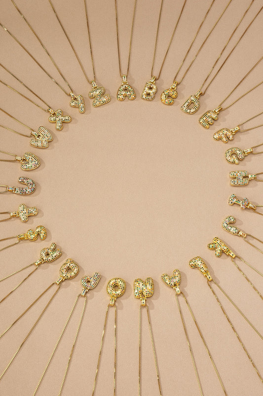 Puffy Initial Multicolor Rhinestone Necklace