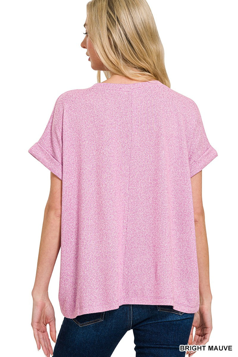 Zenana SOFT MELANGE HACCI SHORT SLEEVE ROUND NECK TOP