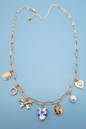 Porcelain Flower Heart Charm Necklace