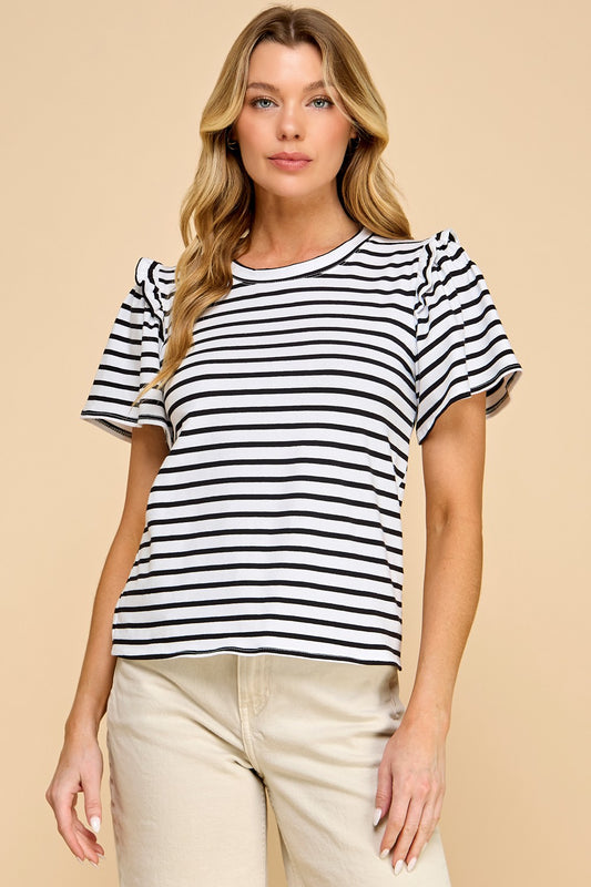 Selene Stripe Ruffle Detail Top