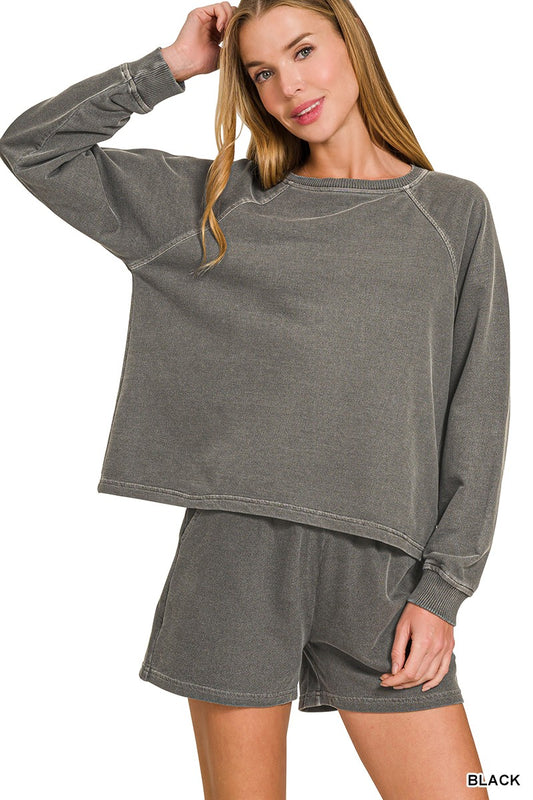 Zenana French Terry Enzyme Wash Short Set