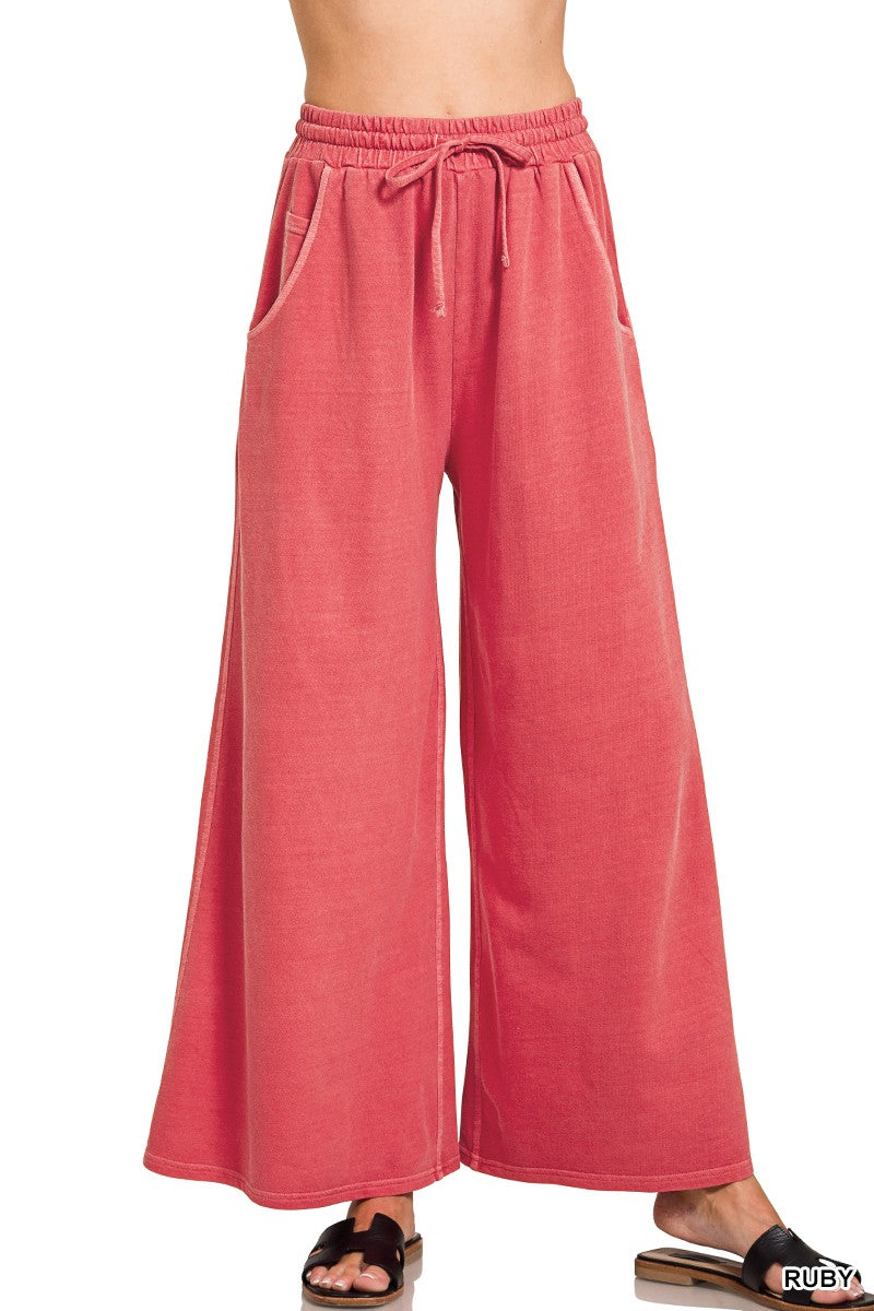 Zenana Frech Terry Enzyme Washed Pants
