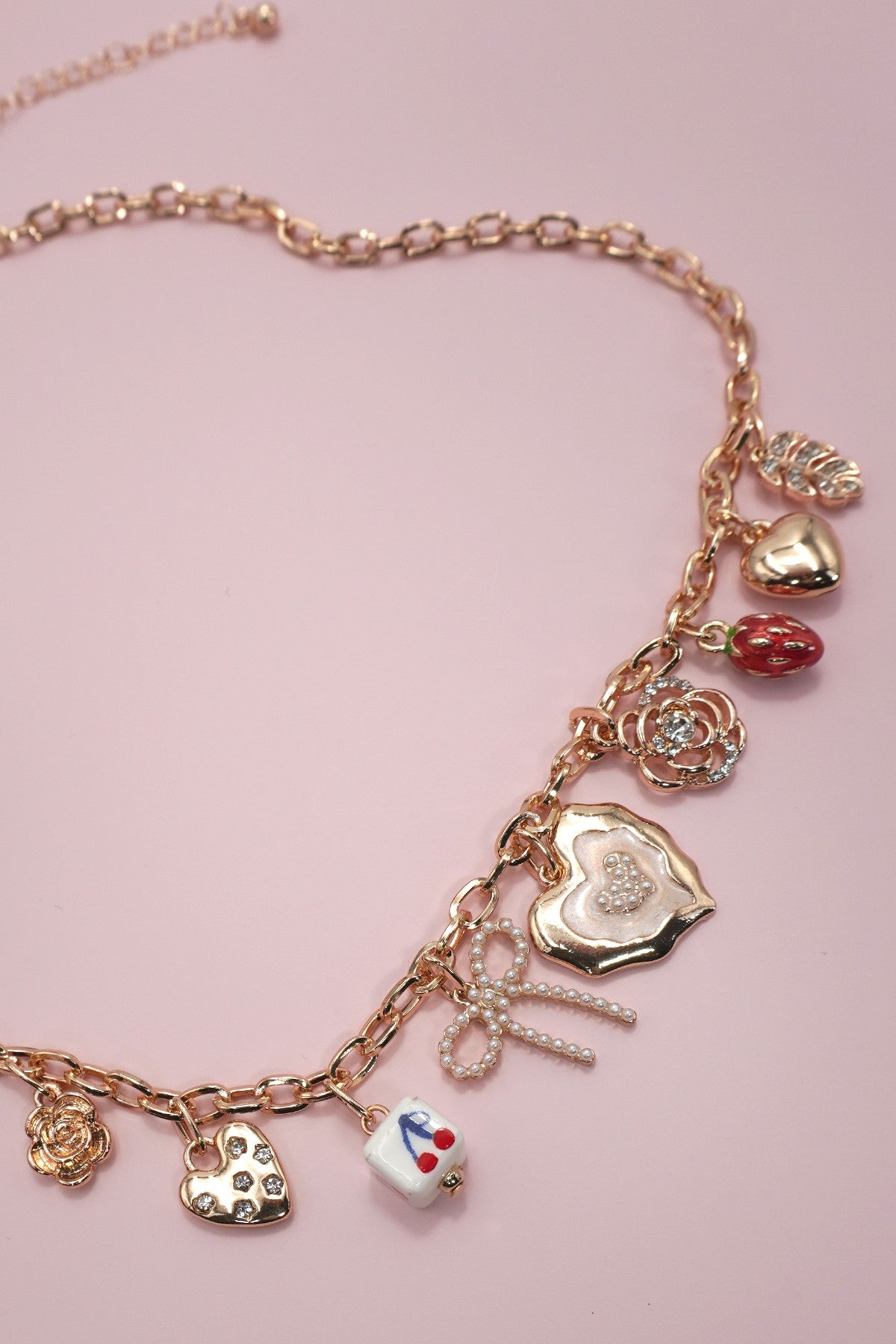 Porcelain Cherry Bow Charm Necklace