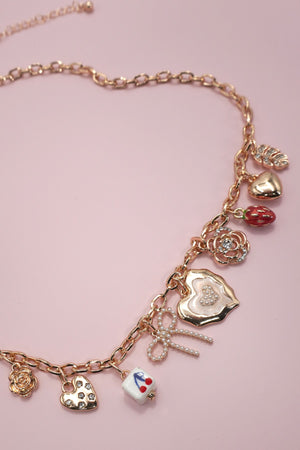 Porcelain Cherry Bow Charm Necklace
