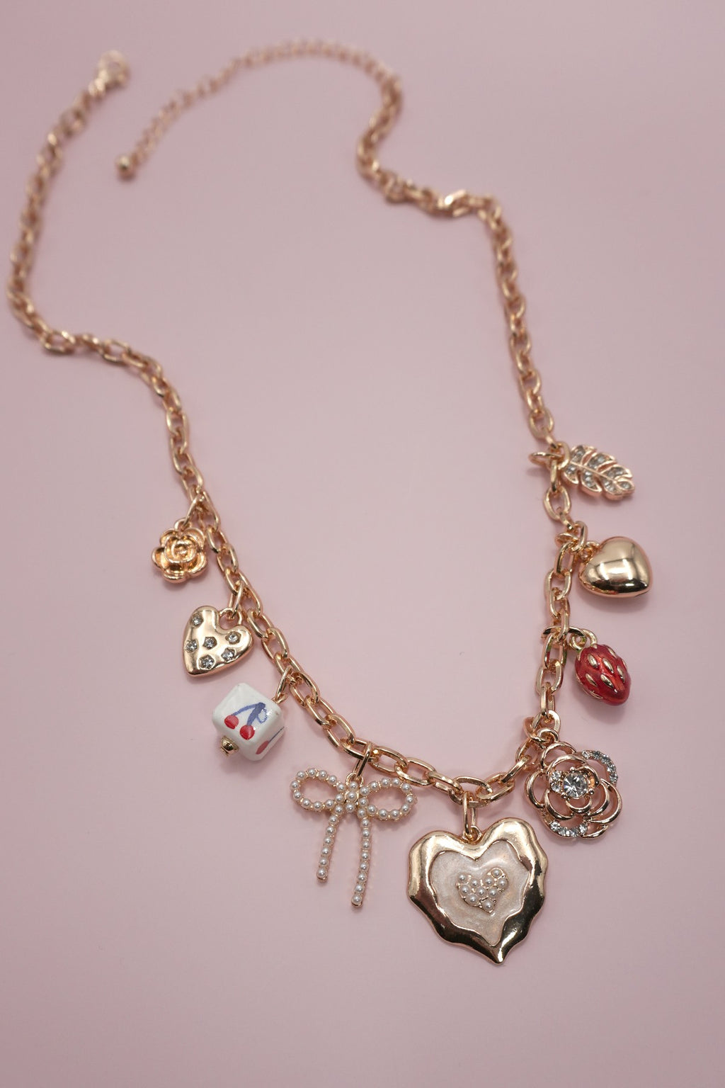 Porcelain Cherry Bow Charm Necklace