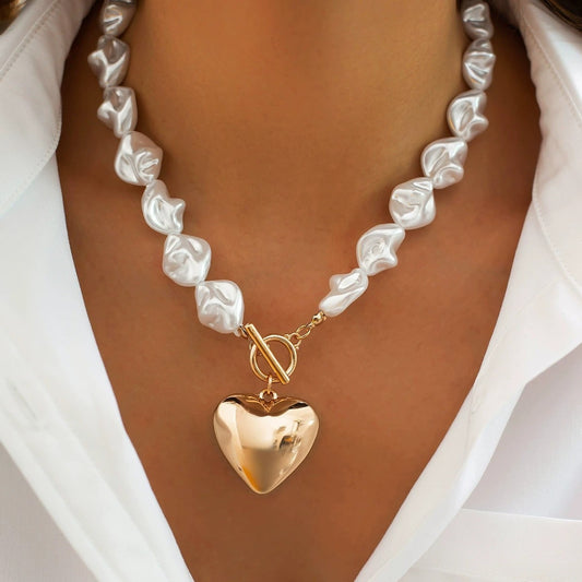 Chunky Pearl Heart Toggle Necklace