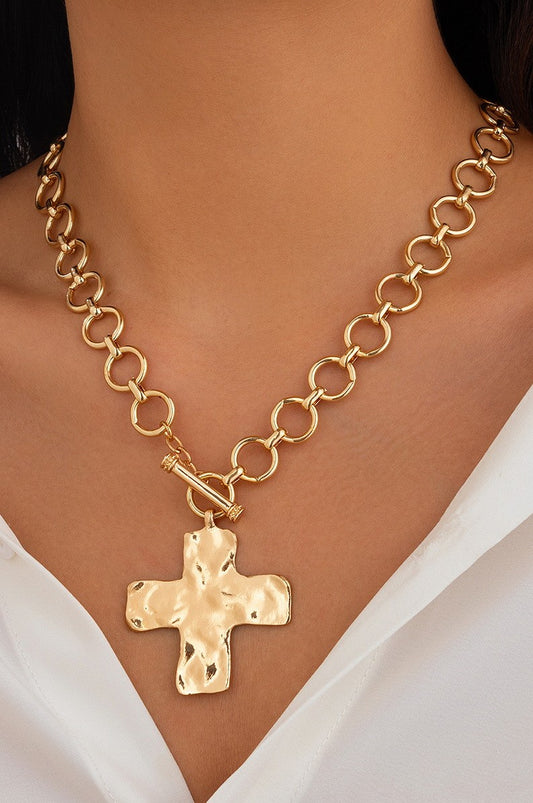 Hammered Cross Necklace