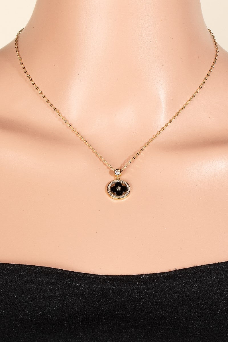 Gold Dipped CZ Halo Set Shell Clover Pendant Necklace