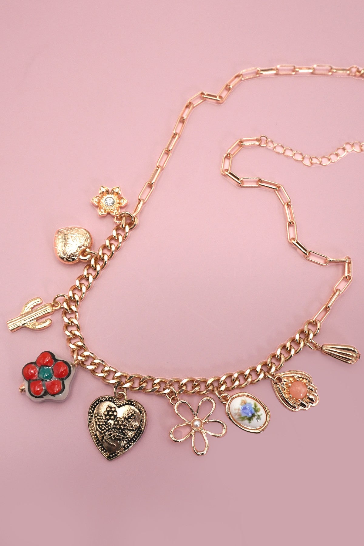 Porcelain Flower Cactus Charm Necklace