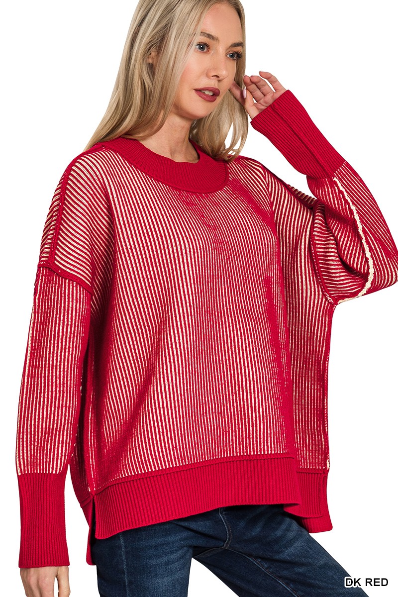 Zenana Exposed Seam Two Tone Sweater