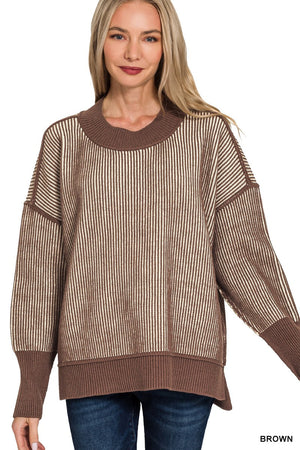 Zenana Exposed Seam Two Tone Sweater