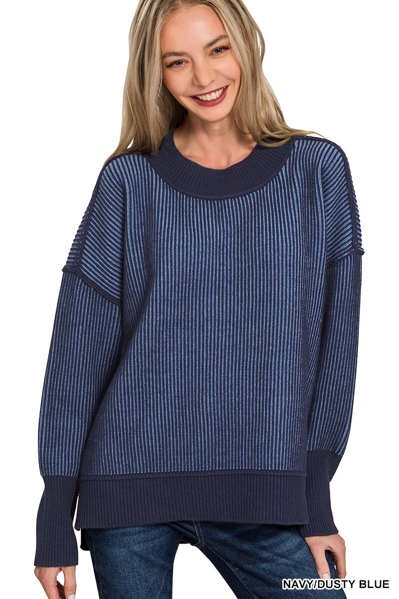 Zenana Exposed Seam Two Tone Sweater