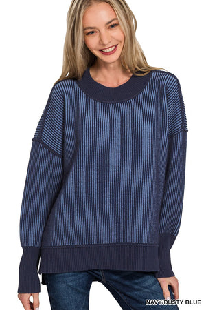 Zenana Exposed Seam Two Tone Sweater