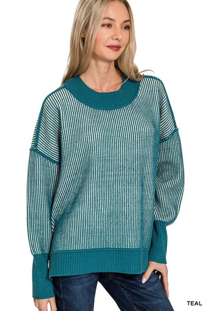 Zenana Exposed Seam Two Tone Sweater