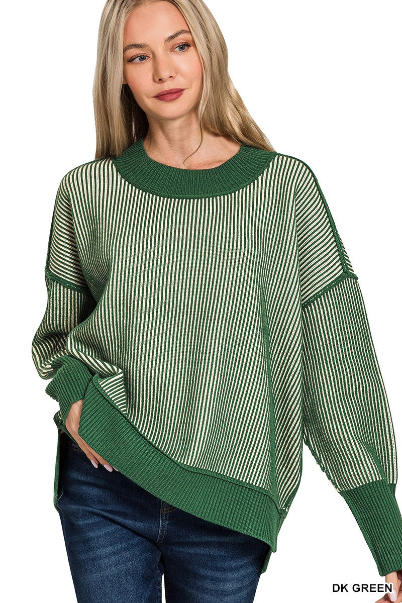 Zenana Exposed Seam Two Tone Sweater