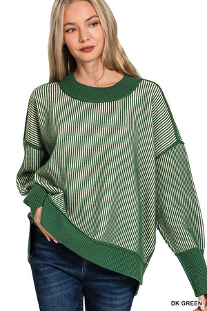 Zenana Exposed Seam Two Tone Sweater