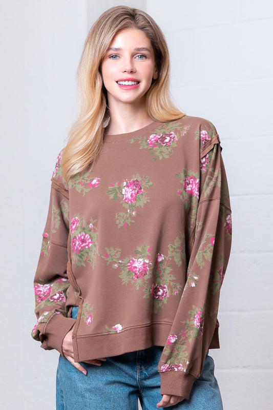 Floral Essence Chestnut Long Sleeve Top