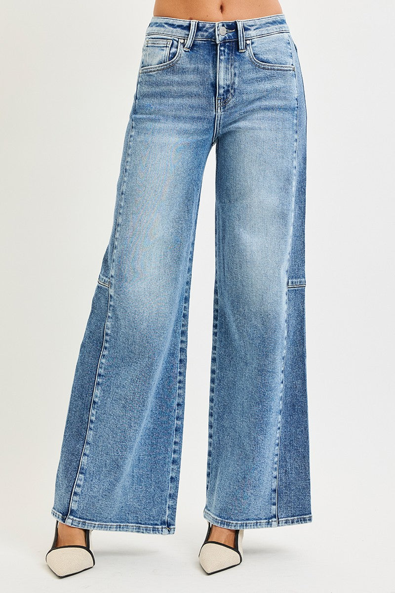 **Coming Soon**Risen High Rise Wide Denim With Contrast Side Wash