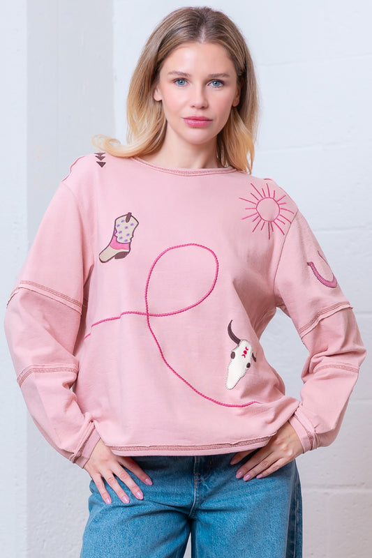 Western Glam Embroidered Long Sleeve Top