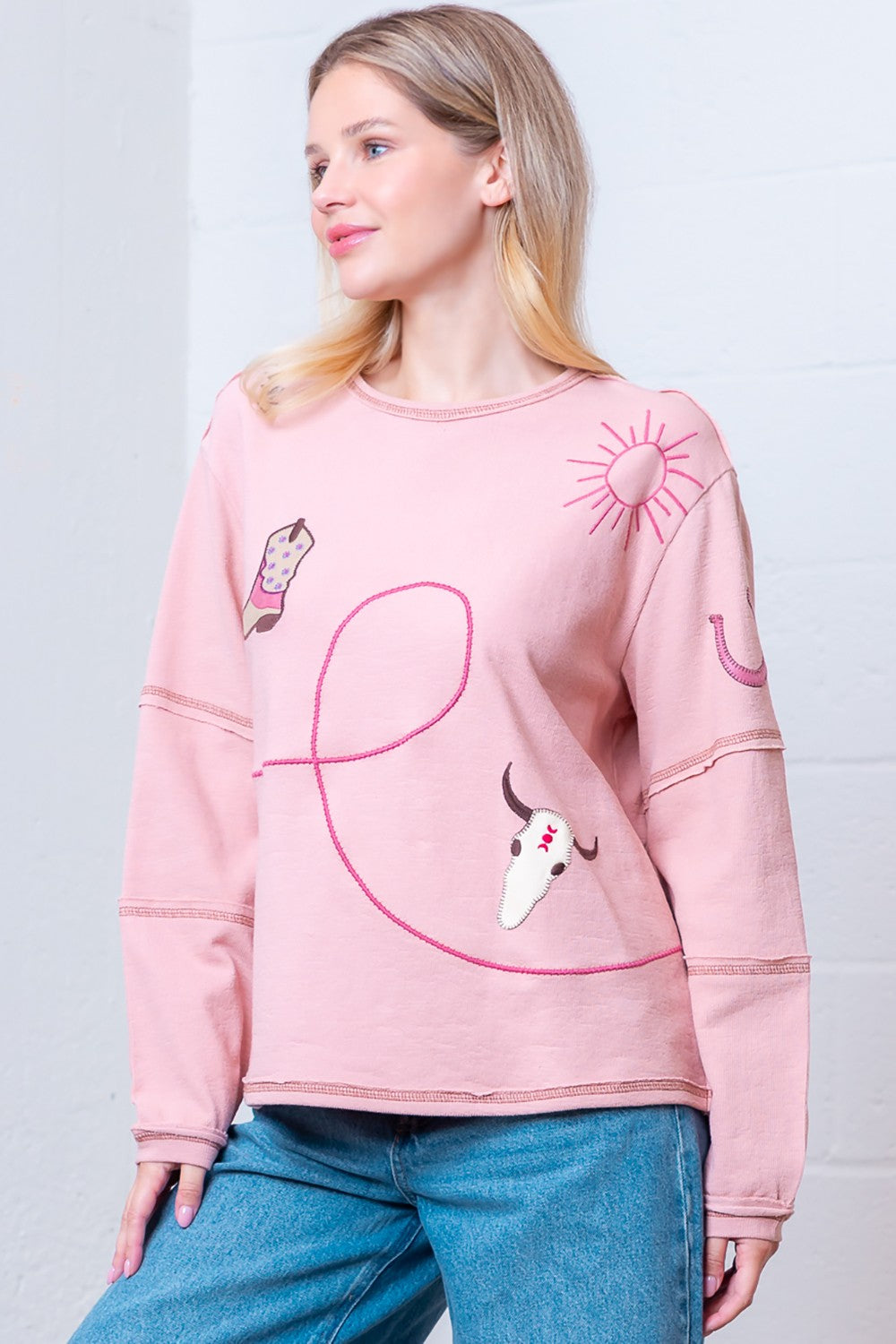 Western Glam Embroidered Long Sleeve Top