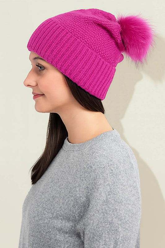 Detachable Fur Pom Pom Knit Winter Beanie Hat