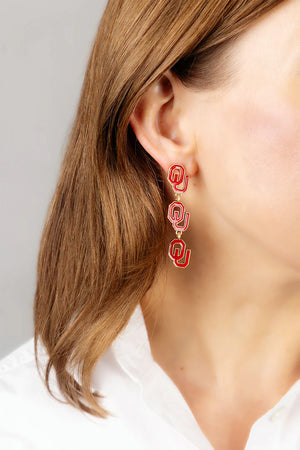 Oklahoma Sooners Triple Drop Enamel Earrings by Canvas Style