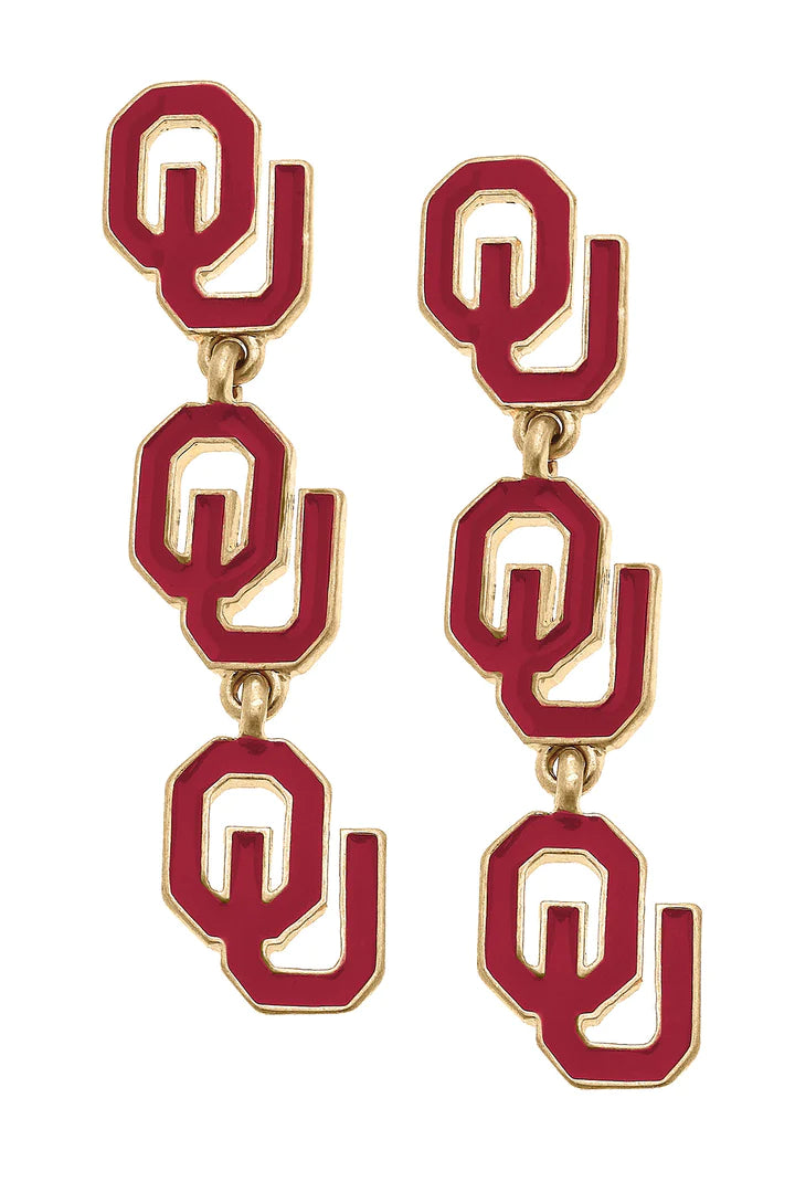 Oklahoma Sooners Triple Drop Enamel Earrings by Canvas Style
