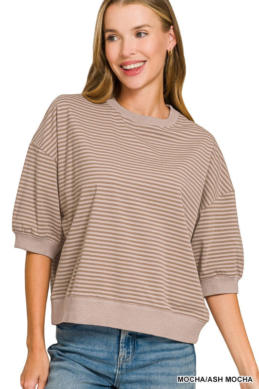 Zenana Striped Contrast Trim Top