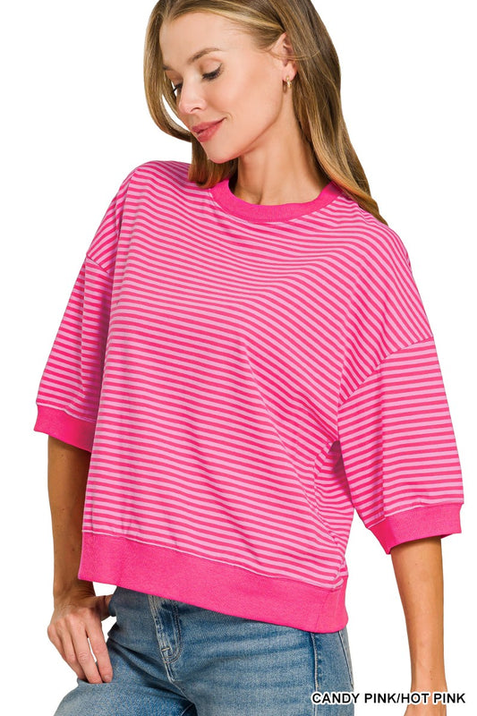 Zenana Striped Contrast Trim Top