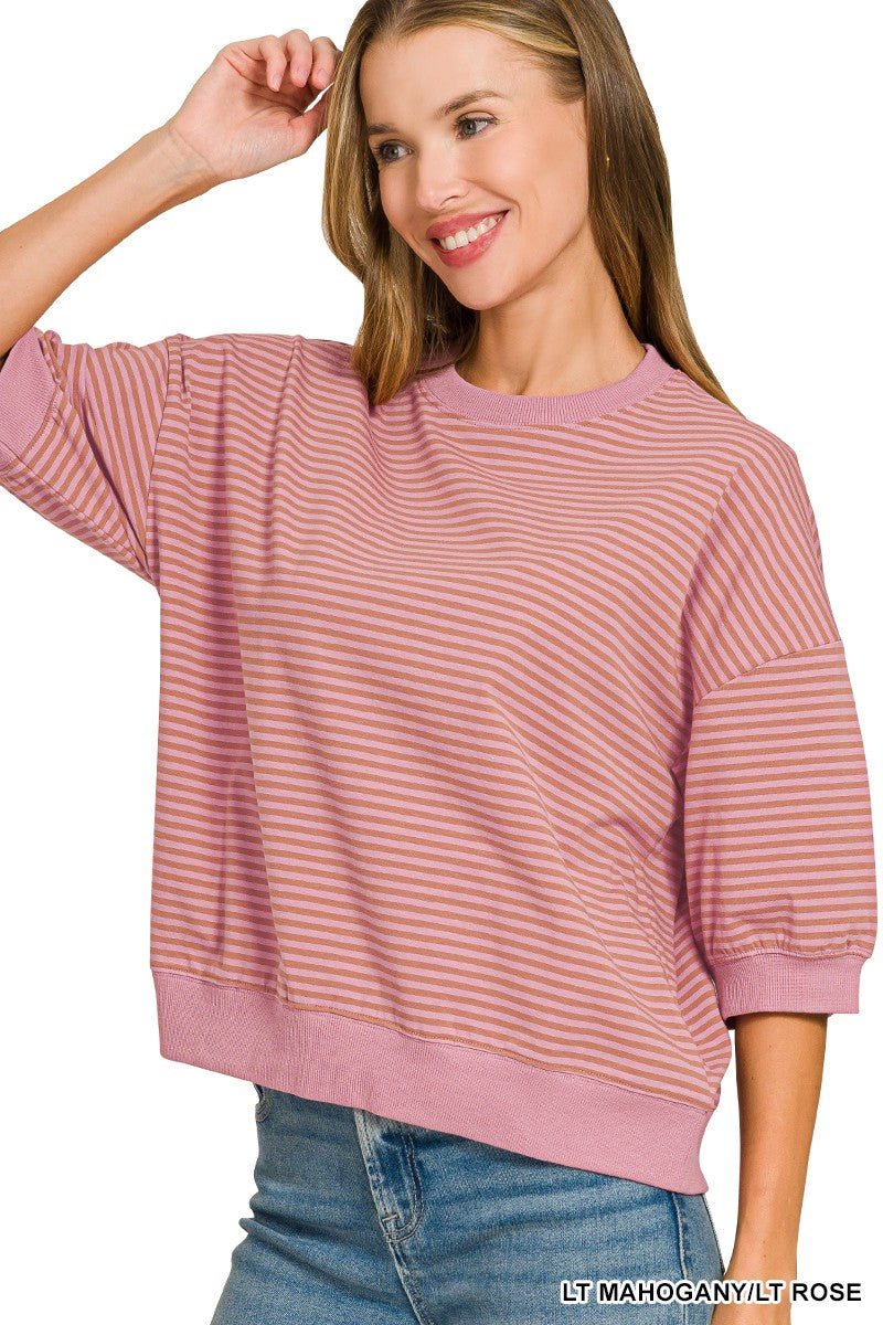 Zenana Striped Contrast Trim Top