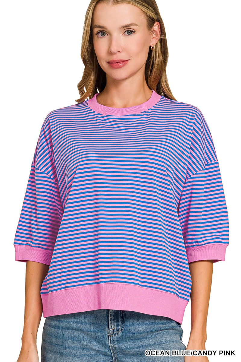 Zenana Striped Contrast Trim Top