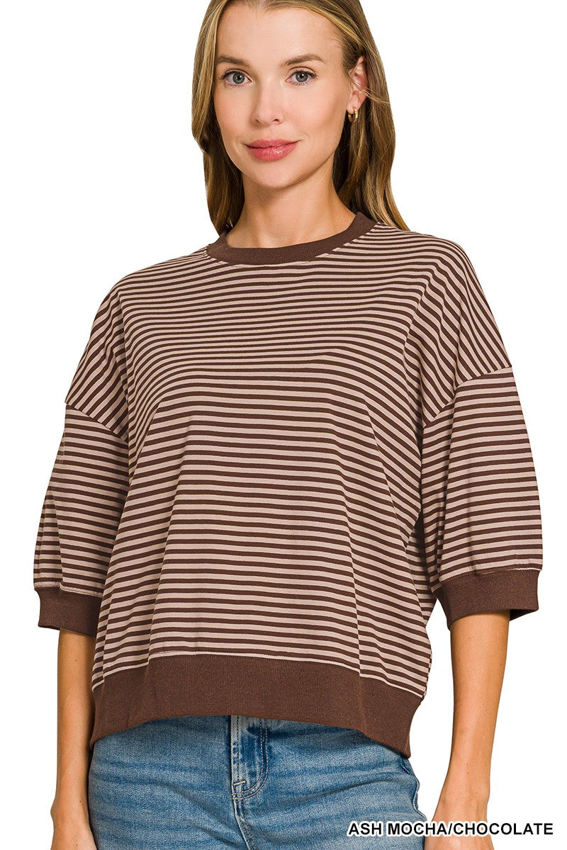 Zenana Striped Contrast Trim Top