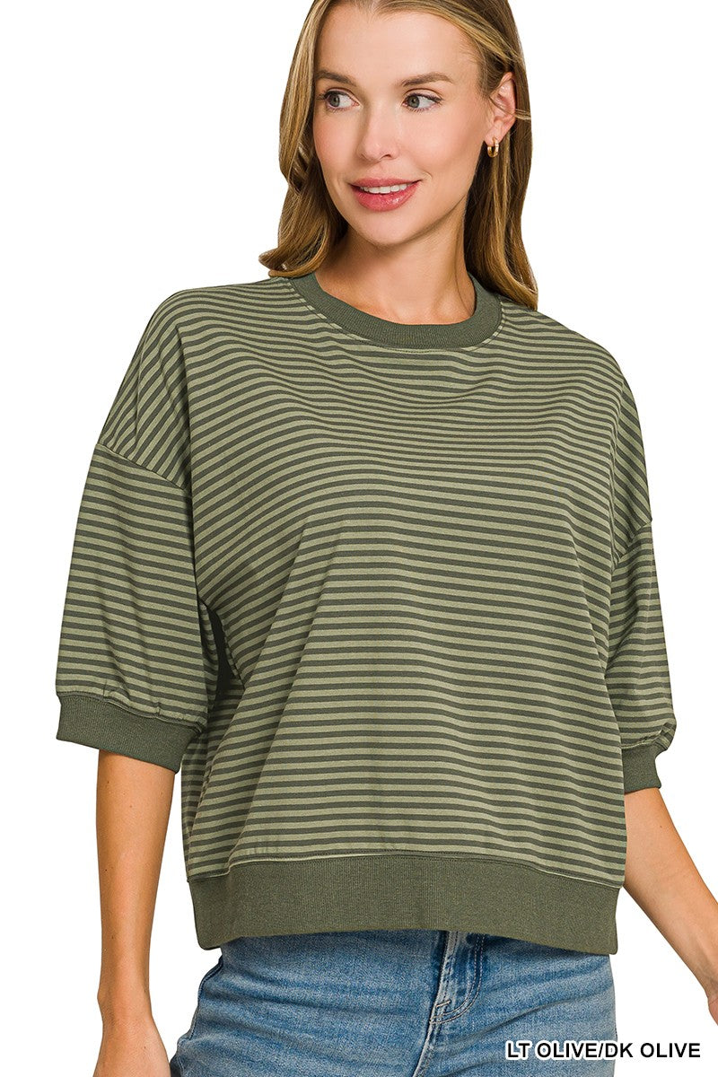 Zenana Striped Contrast Trim Top