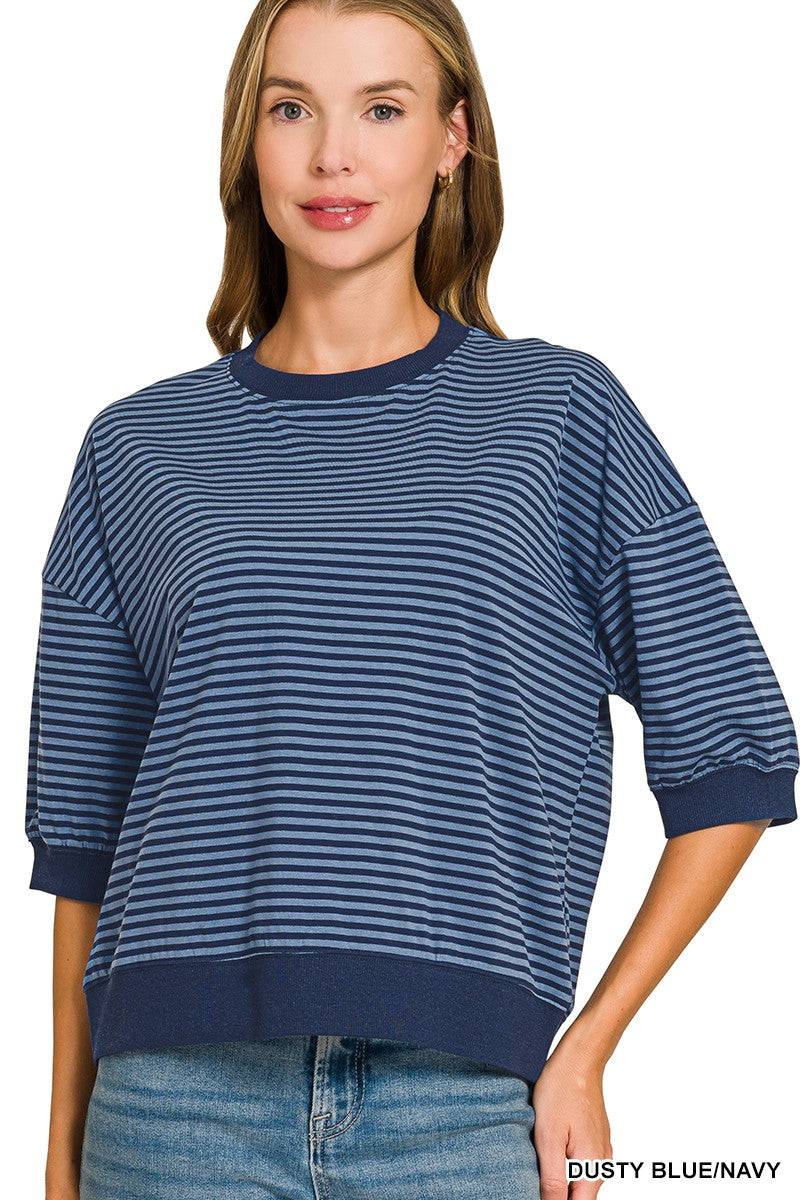 Zenana Striped Contrast Trim Top
