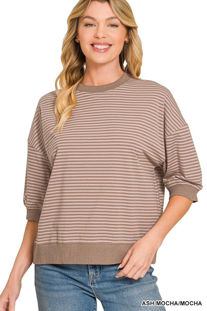 Zenana Striped Contrast Trim Top