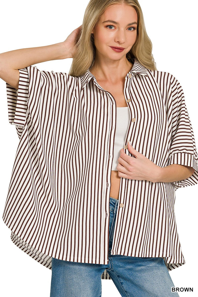 Zenana Oversized Button Down Top