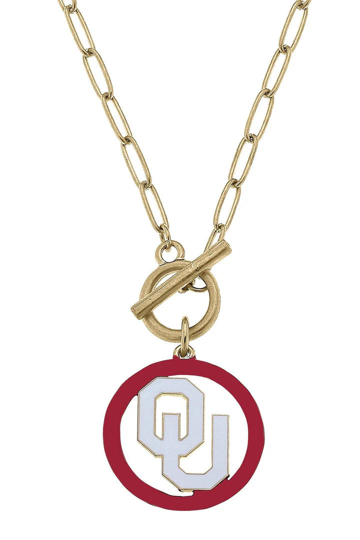 Oklahoma Sooners Logo Enamel T-Bar Necklace