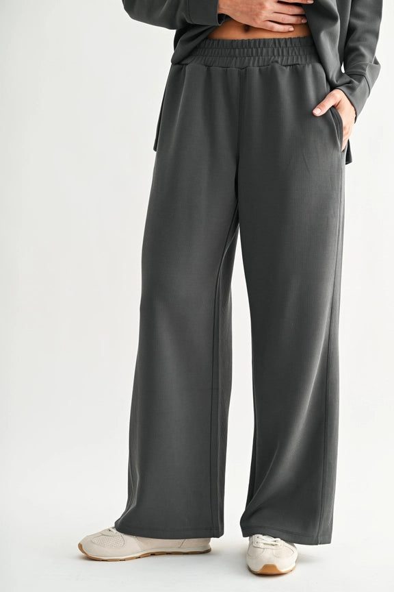 Mono B Luxe Sand Wash Rib Wide-Leg Pants