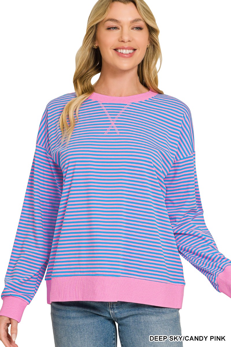 Zenana Striped Lightweight Pullover
